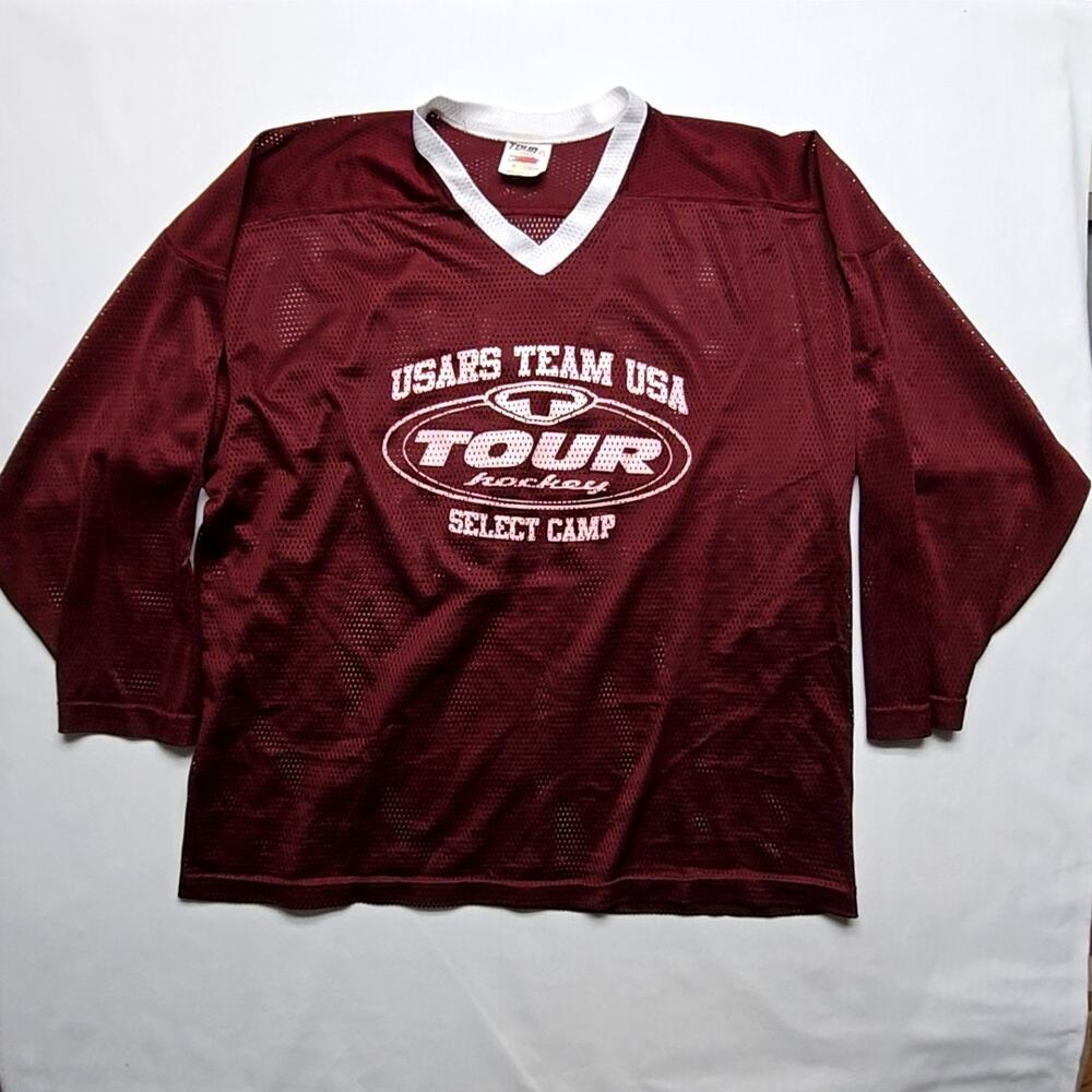 Vintage Tour Hockey Jersey Large L USARS Team USA Select Camp Maroon Mesh Y2K